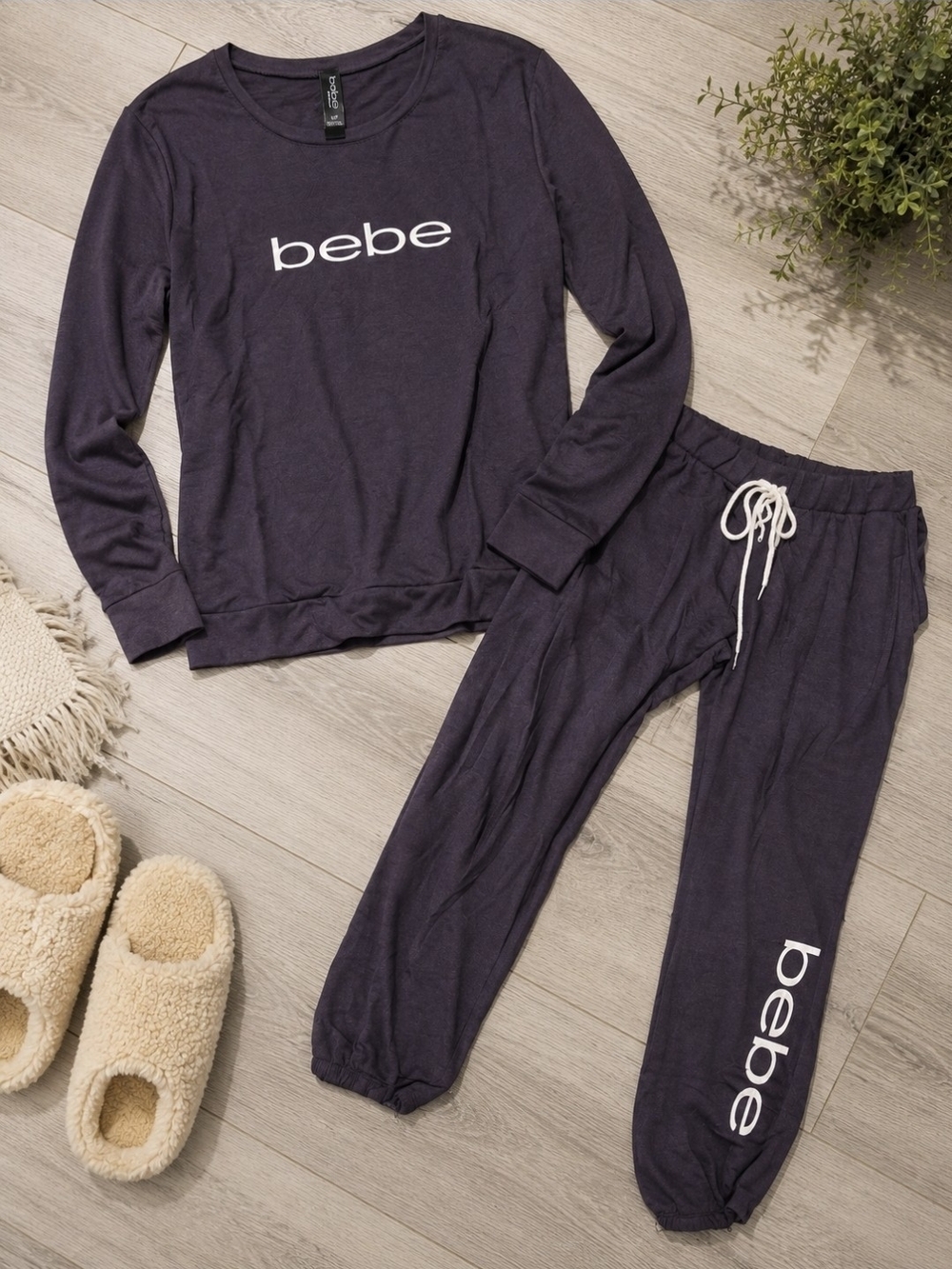 bebe Dark Purple Logo Loungewear Set - Top & Joggers